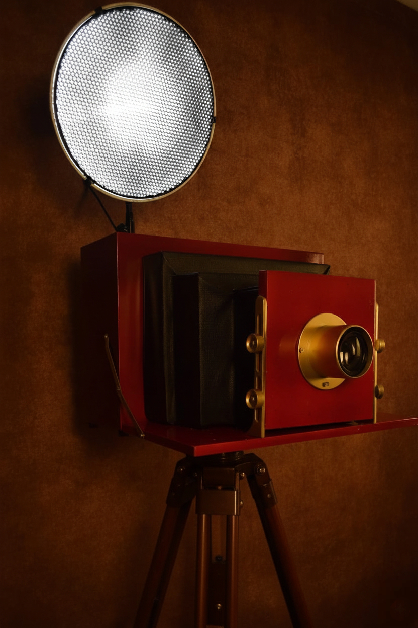 Antique bellows camera photo booth